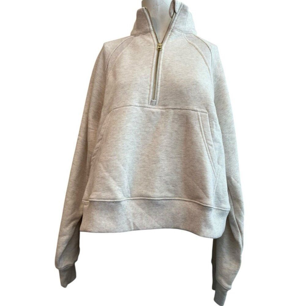 Member's Mark Women's XL Relaxed Cropped Fleece Half Zip Pullover Creme NWT